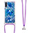 Silicone Candy Rubber TPU Bling-Bling Soft Case Cover with Lanyard Strap S02 for Samsung Galaxy A7 (2018) A750 Blue