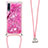Silicone Candy Rubber TPU Bling-Bling Soft Case Cover with Lanyard Strap S02 for Samsung Galaxy A7 (2018) A750 Hot Pink