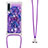 Silicone Candy Rubber TPU Bling-Bling Soft Case Cover with Lanyard Strap S02 for Samsung Galaxy A7 (2018) A750 Purple