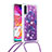 Silicone Candy Rubber TPU Bling-Bling Soft Case Cover with Lanyard Strap S02 for Samsung Galaxy A70 Purple