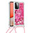 Silicone Candy Rubber TPU Bling-Bling Soft Case Cover with Lanyard Strap S02 for Samsung Galaxy A72 4G Hot Pink