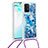 Silicone Candy Rubber TPU Bling-Bling Soft Case Cover with Lanyard Strap S02 for Samsung Galaxy A91 Blue