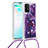 Silicone Candy Rubber TPU Bling-Bling Soft Case Cover with Lanyard Strap S02 for Samsung Galaxy A91 Purple