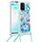 Silicone Candy Rubber TPU Bling-Bling Soft Case Cover with Lanyard Strap S02 for Samsung Galaxy A91 Sky Blue