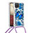 Silicone Candy Rubber TPU Bling-Bling Soft Case Cover with Lanyard Strap S02 for Samsung Galaxy F12 Blue