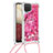 Silicone Candy Rubber TPU Bling-Bling Soft Case Cover with Lanyard Strap S02 for Samsung Galaxy F12 Hot Pink