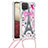 Silicone Candy Rubber TPU Bling-Bling Soft Case Cover with Lanyard Strap S02 for Samsung Galaxy F12 Pink