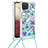 Silicone Candy Rubber TPU Bling-Bling Soft Case Cover with Lanyard Strap S02 for Samsung Galaxy F12 Sky Blue