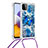 Silicone Candy Rubber TPU Bling-Bling Soft Case Cover with Lanyard Strap S02 for Samsung Galaxy F42 5G Blue