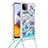 Silicone Candy Rubber TPU Bling-Bling Soft Case Cover with Lanyard Strap S02 for Samsung Galaxy F42 5G Sky Blue