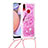 Silicone Candy Rubber TPU Bling-Bling Soft Case Cover with Lanyard Strap S02 for Samsung Galaxy M01s Hot Pink