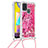 Silicone Candy Rubber TPU Bling-Bling Soft Case Cover with Lanyard Strap S02 for Samsung Galaxy M31 Hot Pink