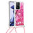 Silicone Candy Rubber TPU Bling-Bling Soft Case Cover with Lanyard Strap S02 for Xiaomi Mi 11T 5G Hot Pink