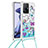 Silicone Candy Rubber TPU Bling-Bling Soft Case Cover with Lanyard Strap S02 for Xiaomi Mi 11T Pro 5G Sky Blue