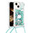 Silicone Candy Rubber TPU Bling-Bling Soft Case Cover with Lanyard Strap S03 for Apple iPhone 13 Green