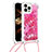 Silicone Candy Rubber TPU Bling-Bling Soft Case Cover with Lanyard Strap S03 for Apple iPhone 13 Pro Max Red