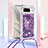 Silicone Candy Rubber TPU Bling-Bling Soft Case Cover with Lanyard Strap S03 for Google Pixel 8 5G Purple