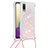 Silicone Candy Rubber TPU Bling-Bling Soft Case Cover with Lanyard Strap S03 for Samsung Galaxy A02