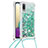 Silicone Candy Rubber TPU Bling-Bling Soft Case Cover with Lanyard Strap S03 for Samsung Galaxy A02 Green