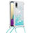 Silicone Candy Rubber TPU Bling-Bling Soft Case Cover with Lanyard Strap S03 for Samsung Galaxy A02 Sky Blue