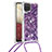 Silicone Candy Rubber TPU Bling-Bling Soft Case Cover with Lanyard Strap S03 for Samsung Galaxy A12 5G Purple