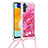 Silicone Candy Rubber TPU Bling-Bling Soft Case Cover with Lanyard Strap S03 for Samsung Galaxy A13 5G Hot Pink
