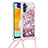 Silicone Candy Rubber TPU Bling-Bling Soft Case Cover with Lanyard Strap S03 for Samsung Galaxy A13 5G Red
