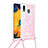 Silicone Candy Rubber TPU Bling-Bling Soft Case Cover with Lanyard Strap S03 for Samsung Galaxy A20