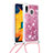 Silicone Candy Rubber TPU Bling-Bling Soft Case Cover with Lanyard Strap S03 for Samsung Galaxy A20