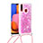 Silicone Candy Rubber TPU Bling-Bling Soft Case Cover with Lanyard Strap S03 for Samsung Galaxy A20s Hot Pink