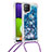 Silicone Candy Rubber TPU Bling-Bling Soft Case Cover with Lanyard Strap S03 for Samsung Galaxy A22 4G Blue