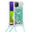 Silicone Candy Rubber TPU Bling-Bling Soft Case Cover with Lanyard Strap S03 for Samsung Galaxy A22 4G Green