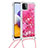 Silicone Candy Rubber TPU Bling-Bling Soft Case Cover with Lanyard Strap S03 for Samsung Galaxy A22 5G Hot Pink