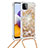 Silicone Candy Rubber TPU Bling-Bling Soft Case Cover with Lanyard Strap S03 for Samsung Galaxy A22s 5G Gold