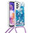 Silicone Candy Rubber TPU Bling-Bling Soft Case Cover with Lanyard Strap S03 for Samsung Galaxy A23 4G Blue
