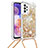 Silicone Candy Rubber TPU Bling-Bling Soft Case Cover with Lanyard Strap S03 for Samsung Galaxy A23 4G Gold