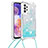 Silicone Candy Rubber TPU Bling-Bling Soft Case Cover with Lanyard Strap S03 for Samsung Galaxy A23 5G Sky Blue