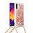 Silicone Candy Rubber TPU Bling-Bling Soft Case Cover with Lanyard Strap S03 for Samsung Galaxy A30S