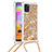 Silicone Candy Rubber TPU Bling-Bling Soft Case Cover with Lanyard Strap S03 for Samsung Galaxy A31 Gold