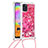 Silicone Candy Rubber TPU Bling-Bling Soft Case Cover with Lanyard Strap S03 for Samsung Galaxy A31 Hot Pink