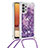 Silicone Candy Rubber TPU Bling-Bling Soft Case Cover with Lanyard Strap S03 for Samsung Galaxy A32 4G Purple