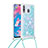 Silicone Candy Rubber TPU Bling-Bling Soft Case Cover with Lanyard Strap S03 for Samsung Galaxy A40s Sky Blue