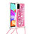 Silicone Candy Rubber TPU Bling-Bling Soft Case Cover with Lanyard Strap S03 for Samsung Galaxy A41