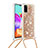 Silicone Candy Rubber TPU Bling-Bling Soft Case Cover with Lanyard Strap S03 for Samsung Galaxy A41 Gold