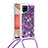 Silicone Candy Rubber TPU Bling-Bling Soft Case Cover with Lanyard Strap S03 for Samsung Galaxy A42 5G