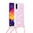 Silicone Candy Rubber TPU Bling-Bling Soft Case Cover with Lanyard Strap S03 for Samsung Galaxy A50