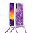 Silicone Candy Rubber TPU Bling-Bling Soft Case Cover with Lanyard Strap S03 for Samsung Galaxy A50S