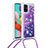 Silicone Candy Rubber TPU Bling-Bling Soft Case Cover with Lanyard Strap S03 for Samsung Galaxy A51 4G