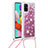 Silicone Candy Rubber TPU Bling-Bling Soft Case Cover with Lanyard Strap S03 for Samsung Galaxy A51 4G Red