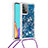 Silicone Candy Rubber TPU Bling-Bling Soft Case Cover with Lanyard Strap S03 for Samsung Galaxy A52 4G Blue